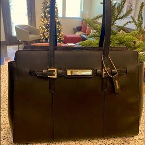 ANTONIO MELANI Black leather Satchel bag. Like new! Several compartments.